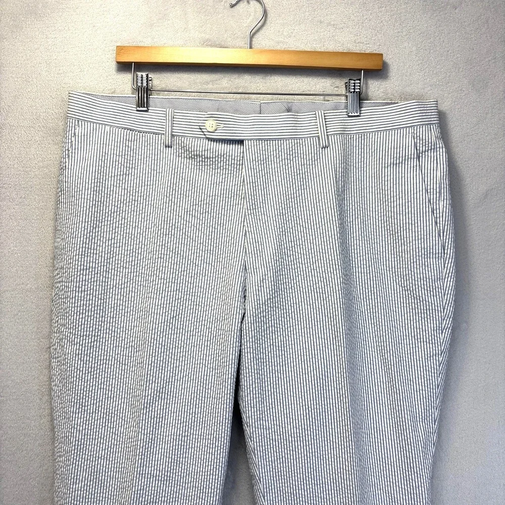 Enzo Tovare Seersucker Dress Pants Mens 39x33 Blue White Stripe Wedding Nautical